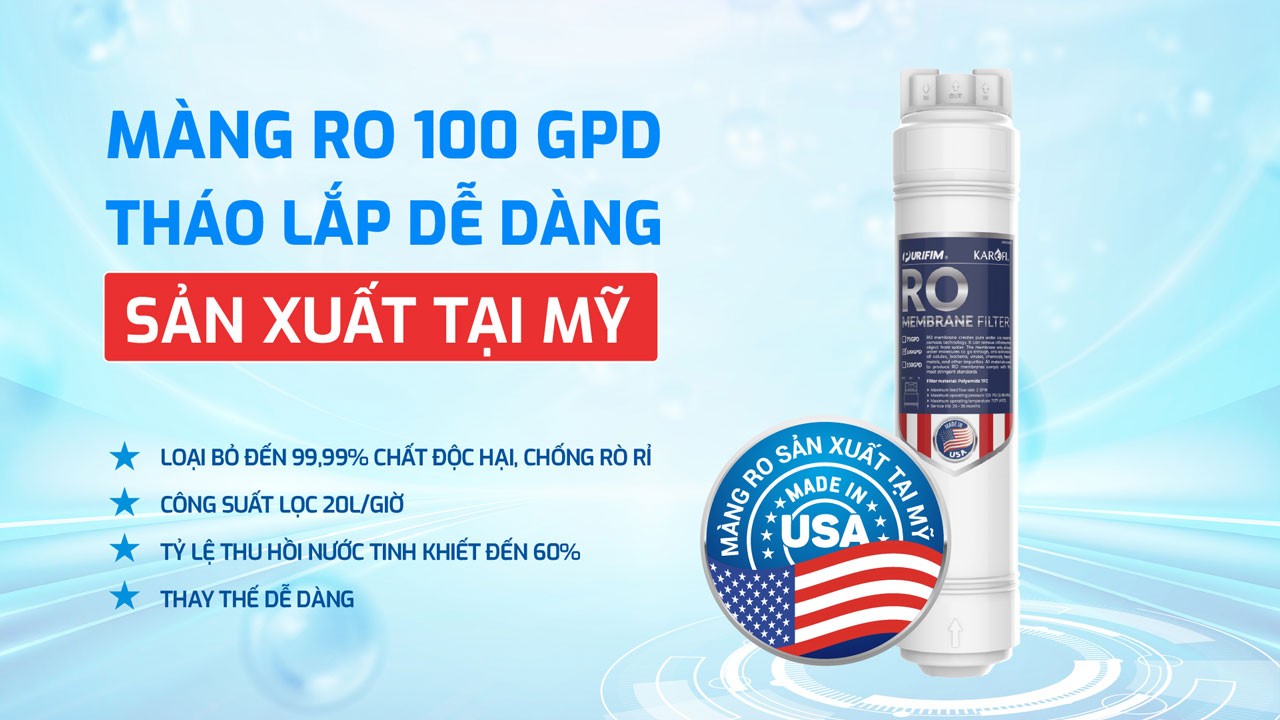 Máy lọc nước Karofi KAE-S688 trang bị Màng RO 100GPD sản xuất tại Mỹ