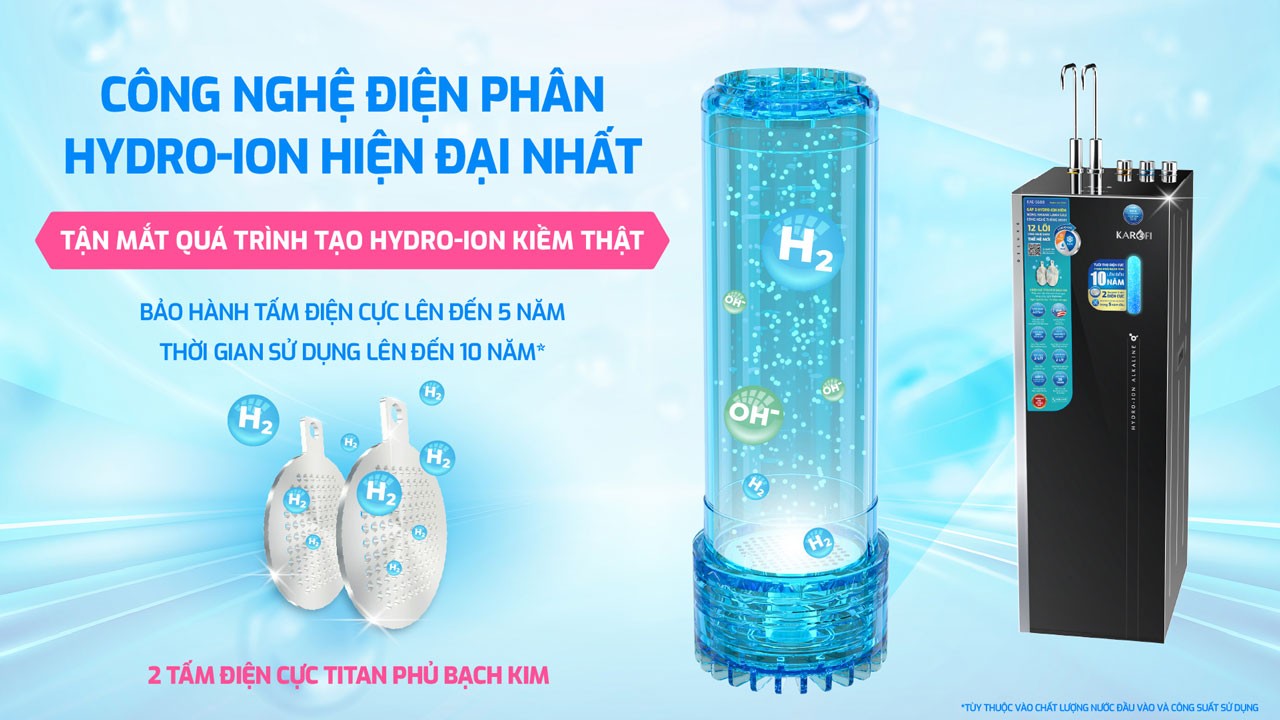 Máy lọc nước Karofi KAE-S688 trang bị công nghệ điện phân Hydro-ion