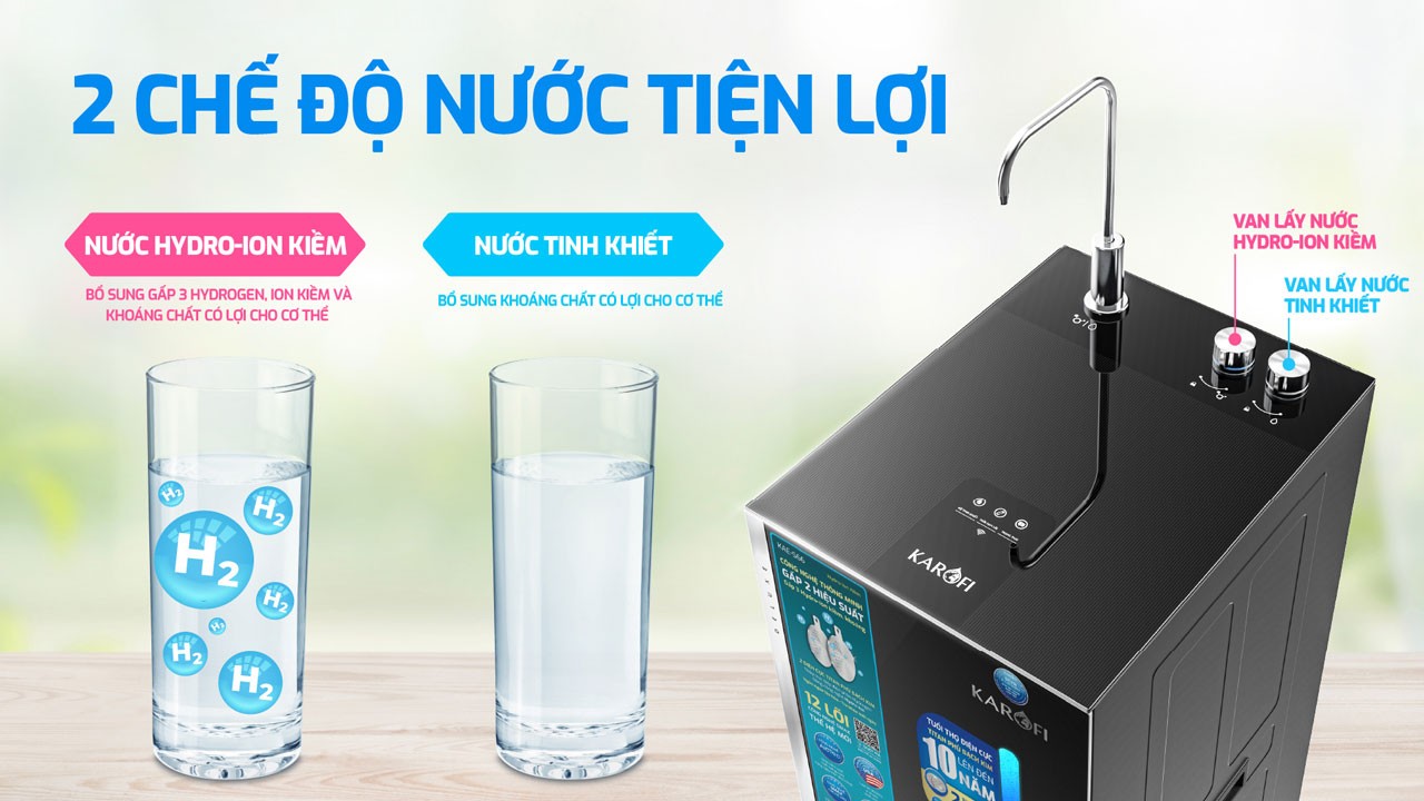 Máy lọc nước Karofi&nbsp;KAE-S66&nbsp;tạo 2 chế độ nước tiện lợi