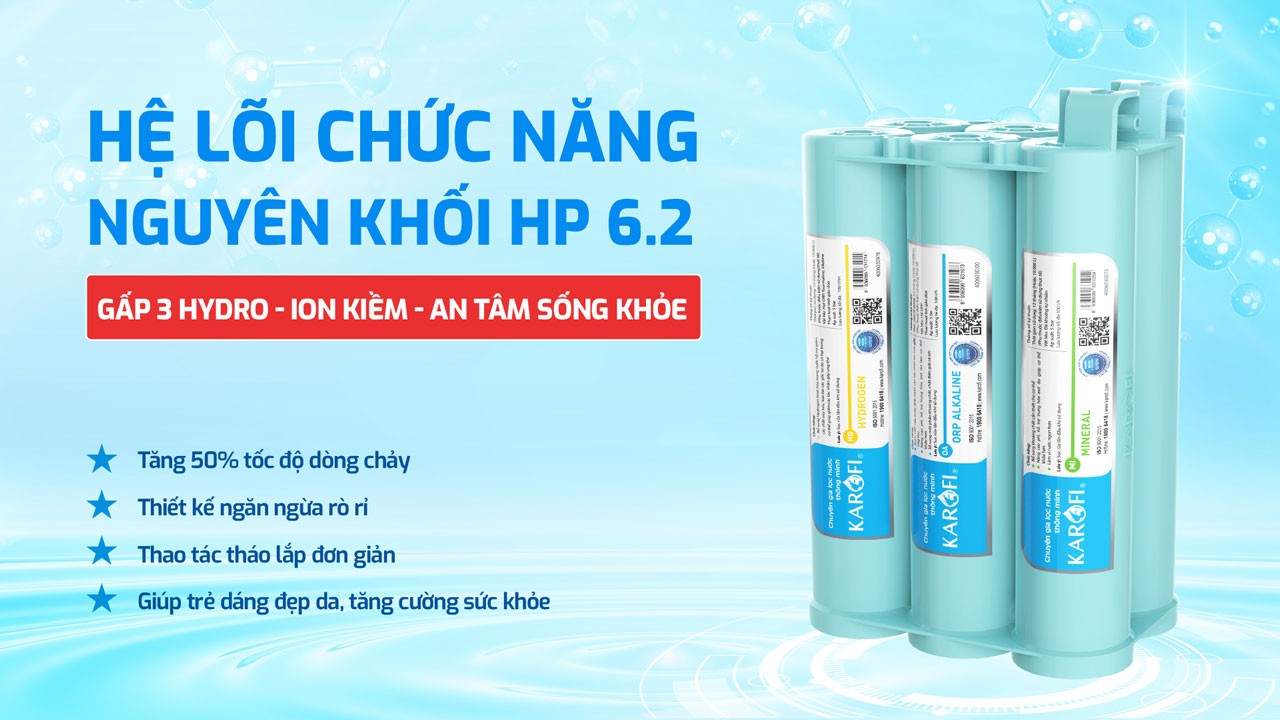 Máy lọc nước Karofi&nbsp;KAE-S66&nbsp;trang bị hệ lõi chuyên dụng HP 6.2
