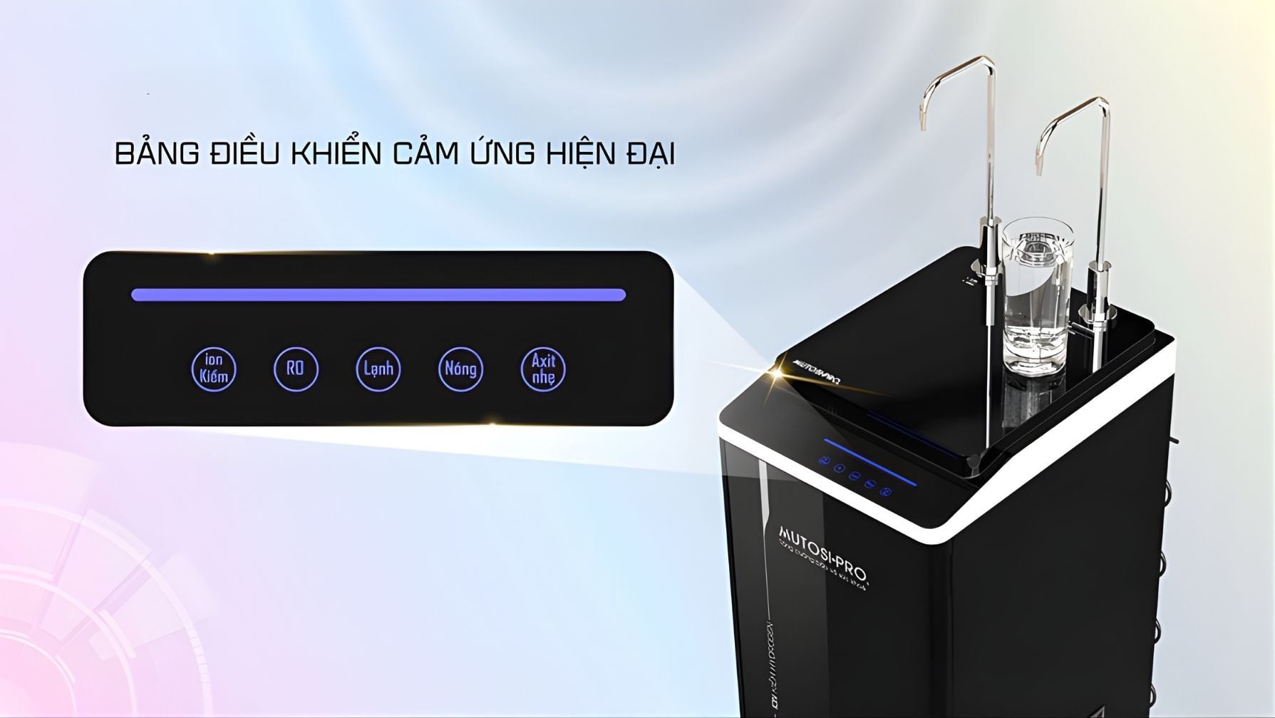 Máy lọc nước Mutosi trang bị bảng điều khiển và màn hình hiển thị hiện đại
