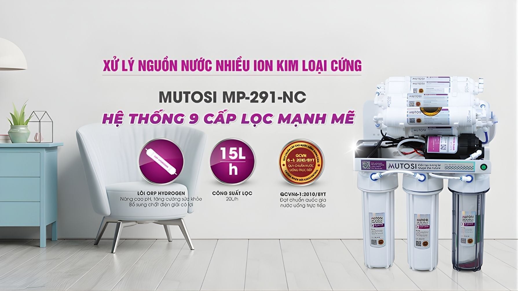 Máy lọc nước nhiễm mặn, nhiễm lợ Mutosi xử lý nguồn nước có TDS dưới 1500 ppm