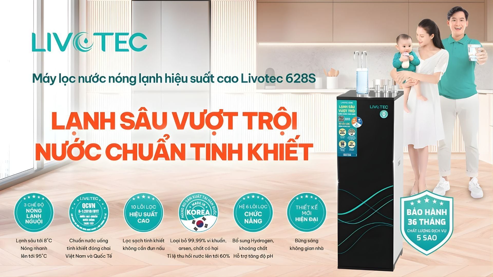 Livotec 628S lạnh sâu vượt trội, nước chuẩn tinh khiết