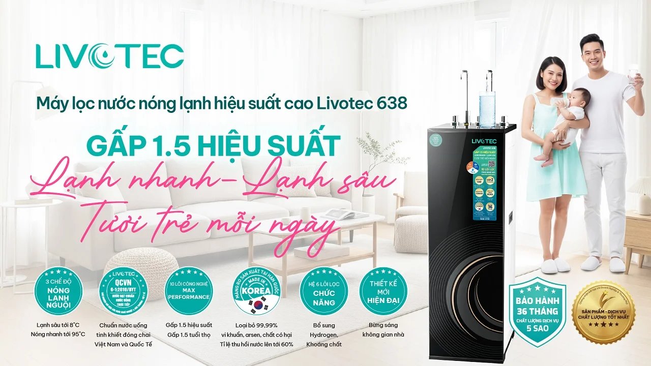 Máy lọc nước nóng lạnh Livotec 638 gấp 1,5 lần hiệu suất