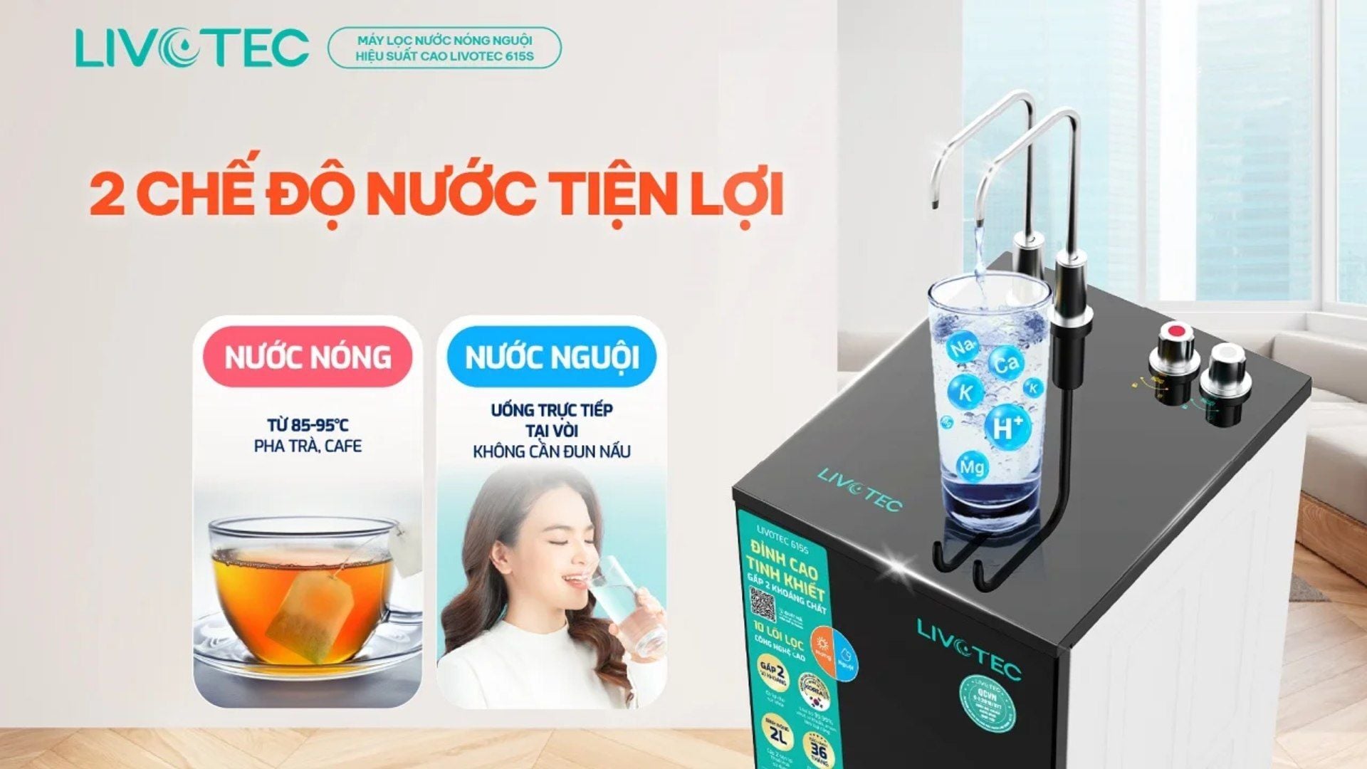 Livotec 615S trang bị 2 chế độ nước cùng 2 vòi 2 van xoay tiện lợi