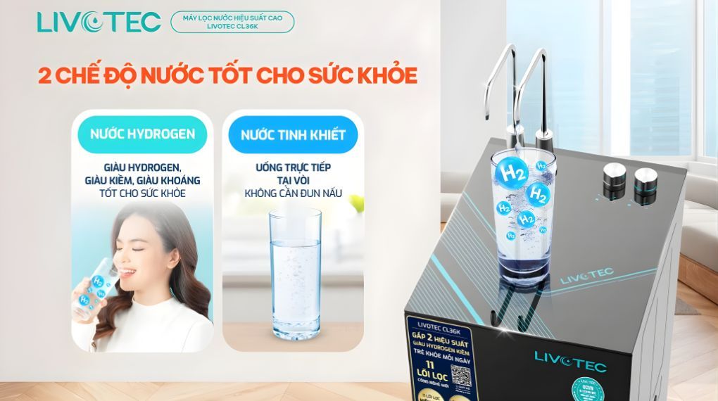 2 vòi nước với 2 chế độ nước riêng biệt, gấp đôi sự tiện lợi