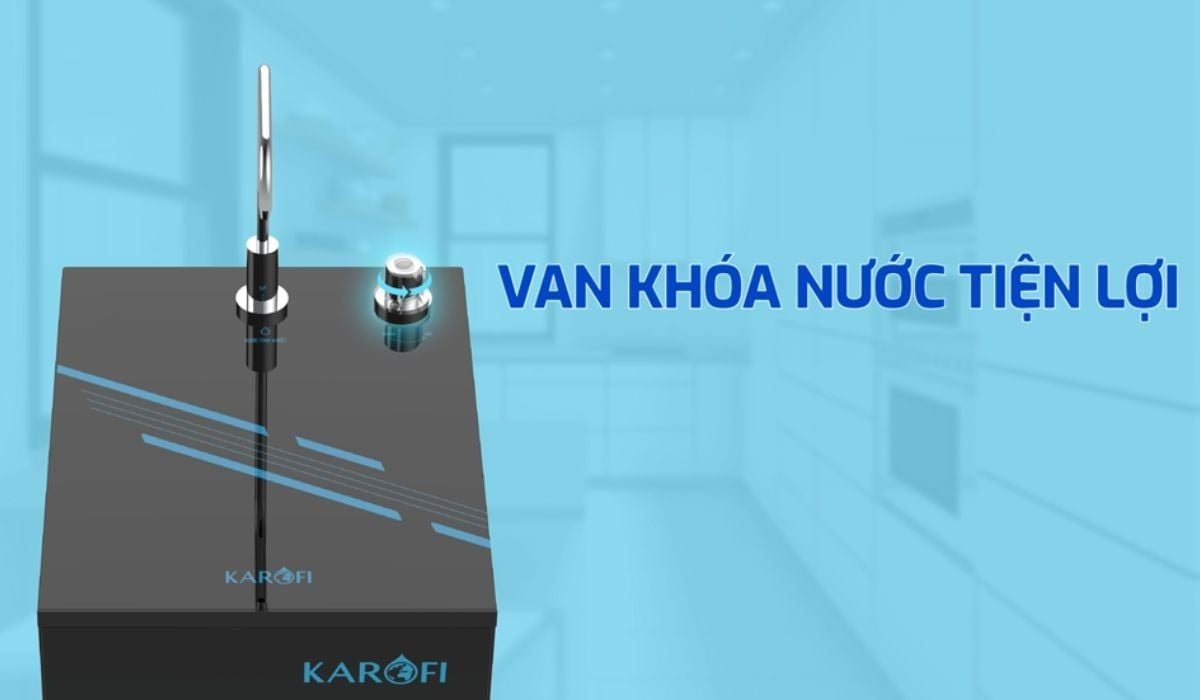 Máy lọc nước RO Karofi KAQ-D20 thiết kế van khoá nước tiện lợi