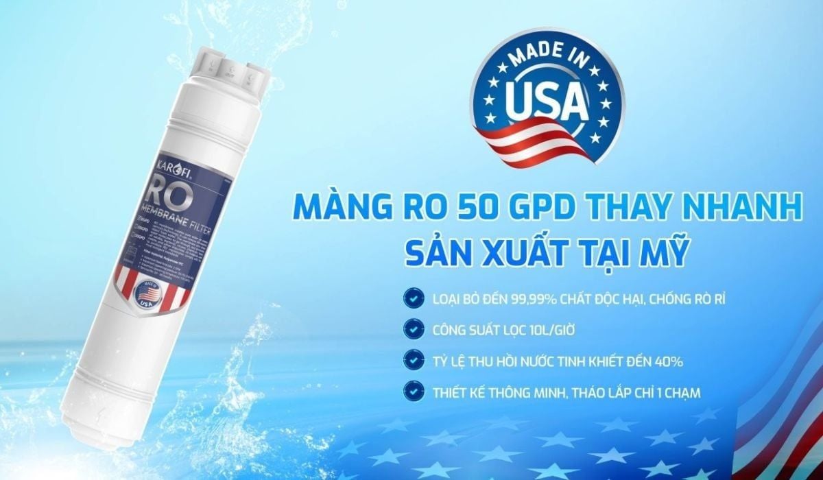 Karofi KAQ-D20 trang bị màng RO 50GPD sản xuất tại Mỹ