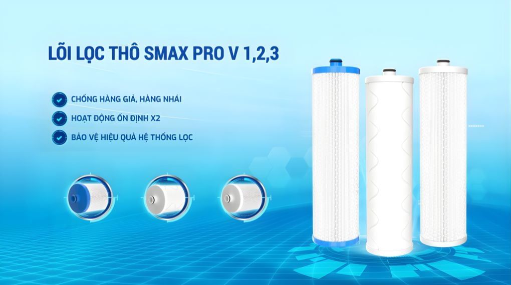 Hệ lõi lọc thô Smax Pro V 1,2,3 ứng dụng công nghệ Smart Connect giúp chống hàng giả