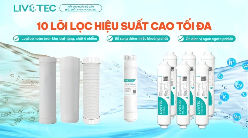 Hệ thống 10 lõi lọc hiệu suất cao tối đa, giải quyết mọi vấn đề ô nhiễm