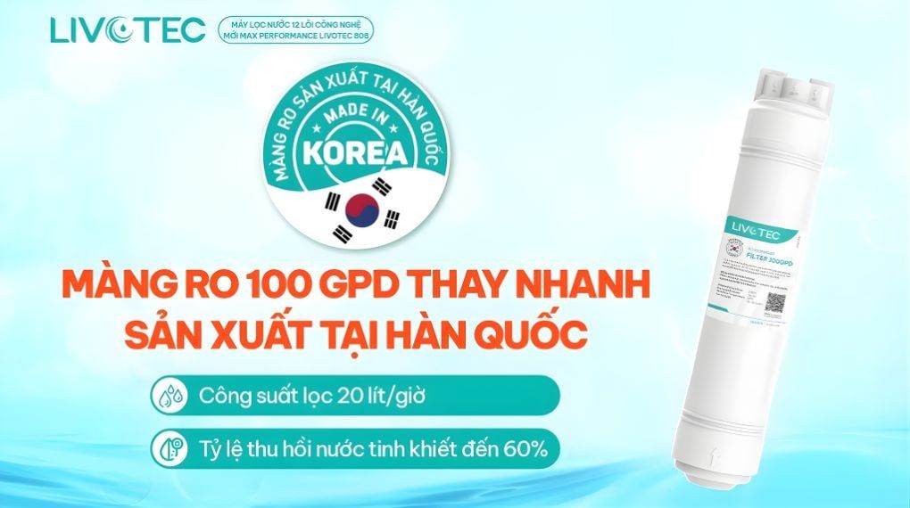 Màng RO 100 GPD Hàn Quốc - Vận hành êm ái, bền bỉ, tiết kiệm nước tối đa