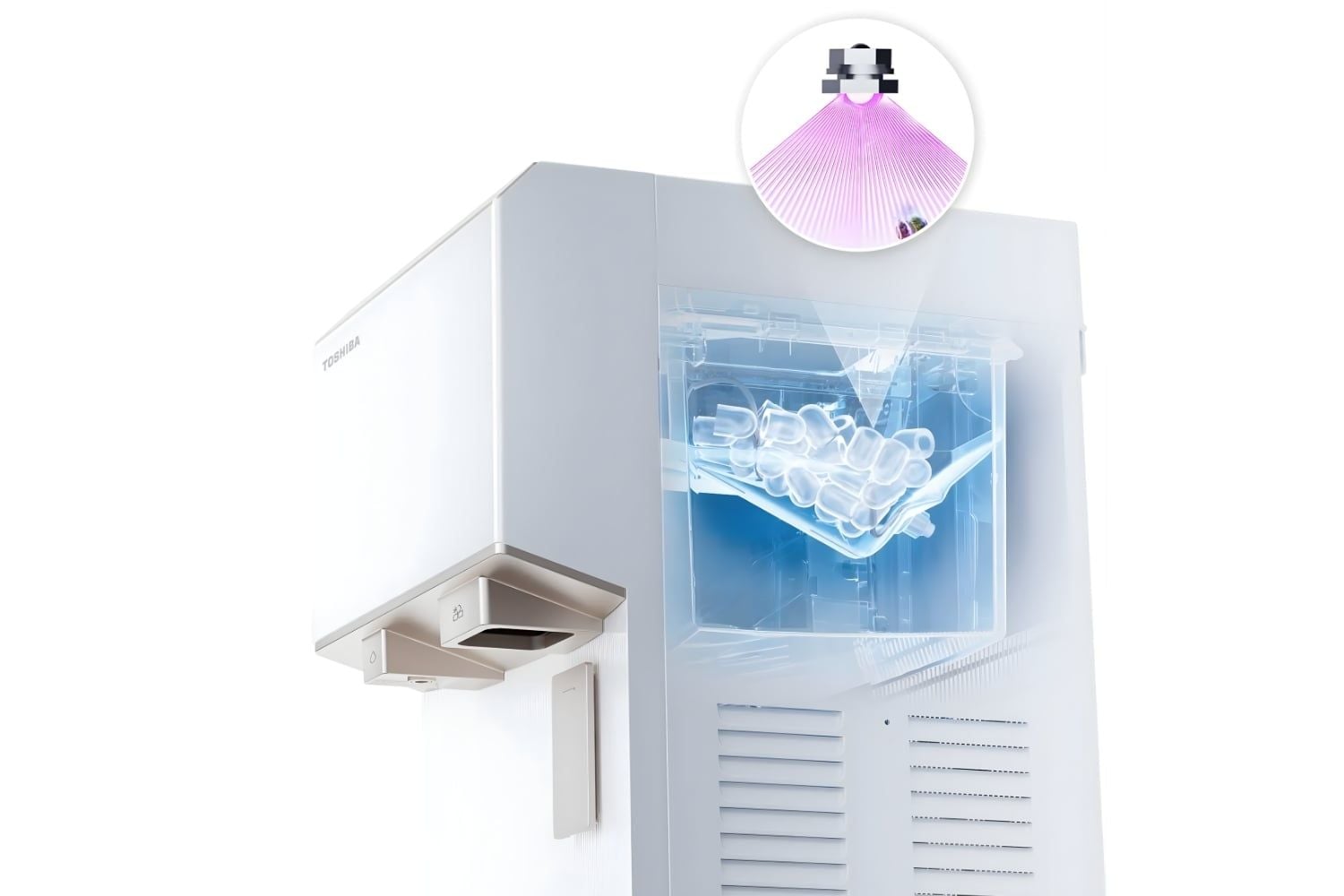 Đèn diệt khuẩn UV trong ngăn chứa, đảm bảo từng viên đá được lưu trữ trong môi trường an toàn lâu dài