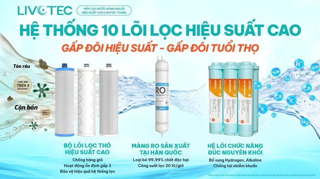 Hệ thống 10 lõi lọc công nghệ cao, hiệu suất lọc tăng gấp đôi
