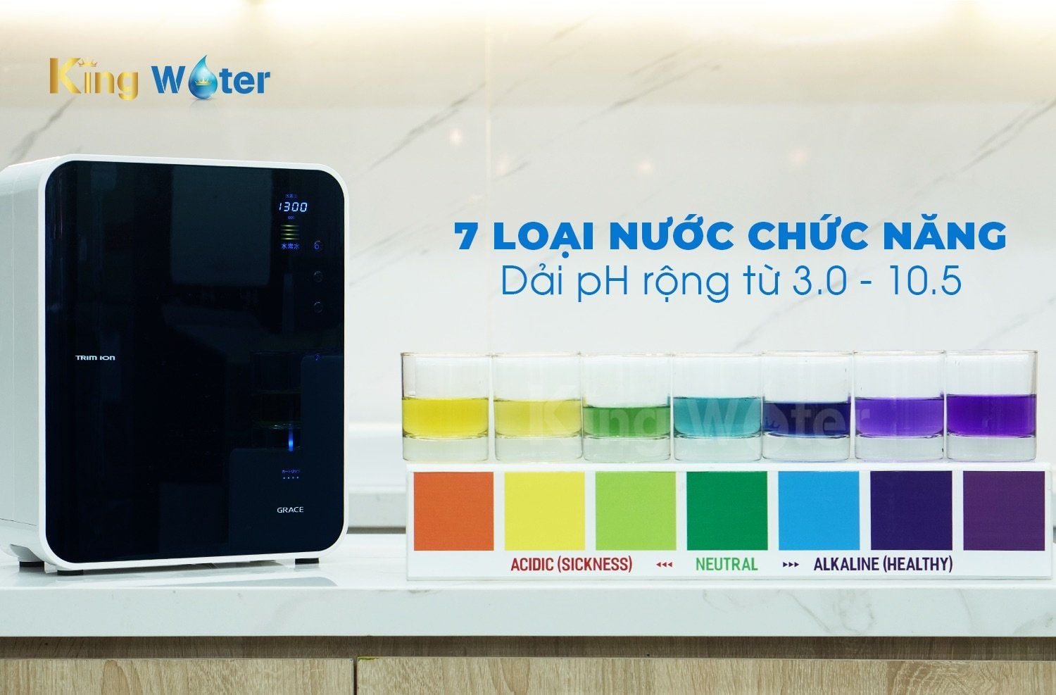 Tạo ra 7 loại nước, dải pH từ 3.0 đến 10.5 đáp ứng mọi nhu cầu
