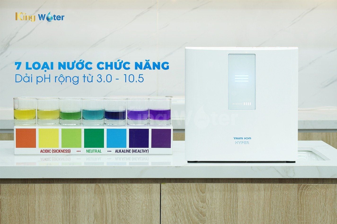 Trim iON Hyper tạo ra 7 loại nước với dải pH rộng từ 3.0 - 10.5