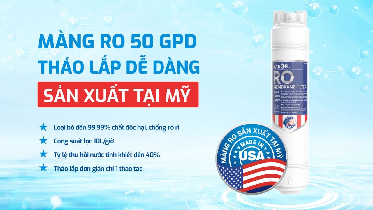 Máy lọc nước&nbsp;KAD-X59&nbsp;trang bị màng RO 50GPD nhập khẩu Mỹ