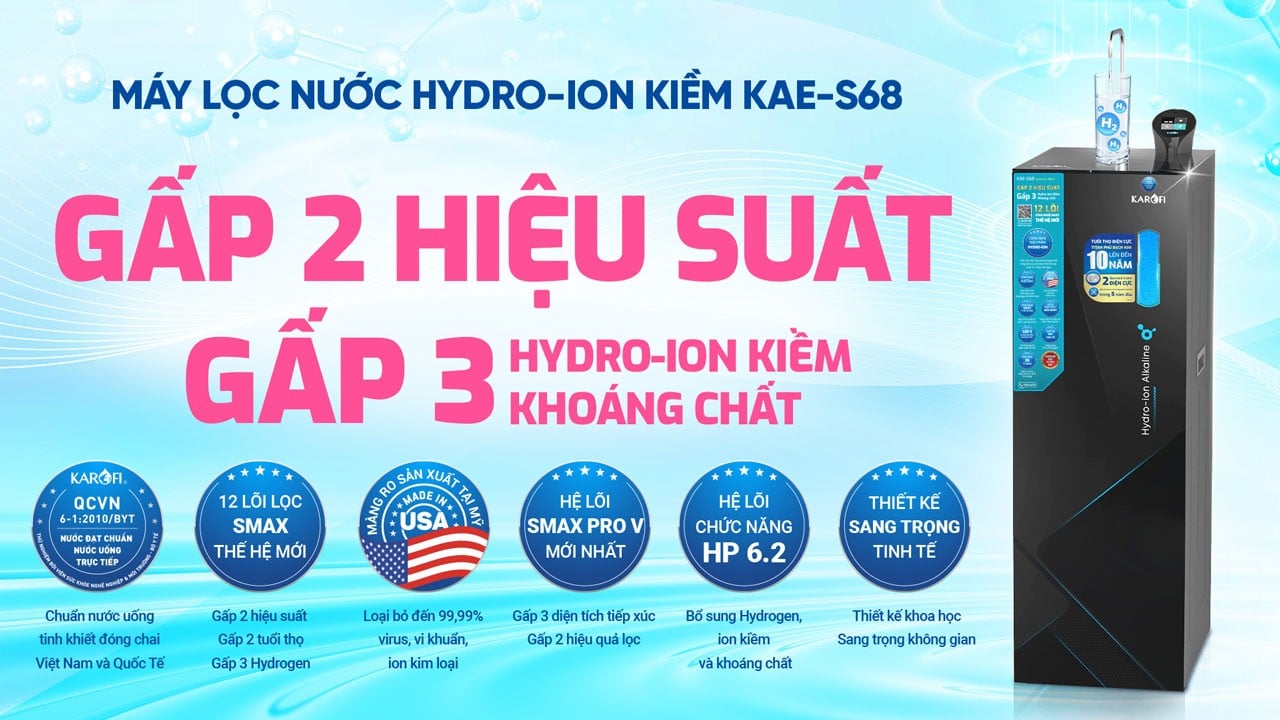 Máy lọc nước&nbsp;KAE-S68 tạo gấp 3 mức kiềm tốt cho sức khỏe