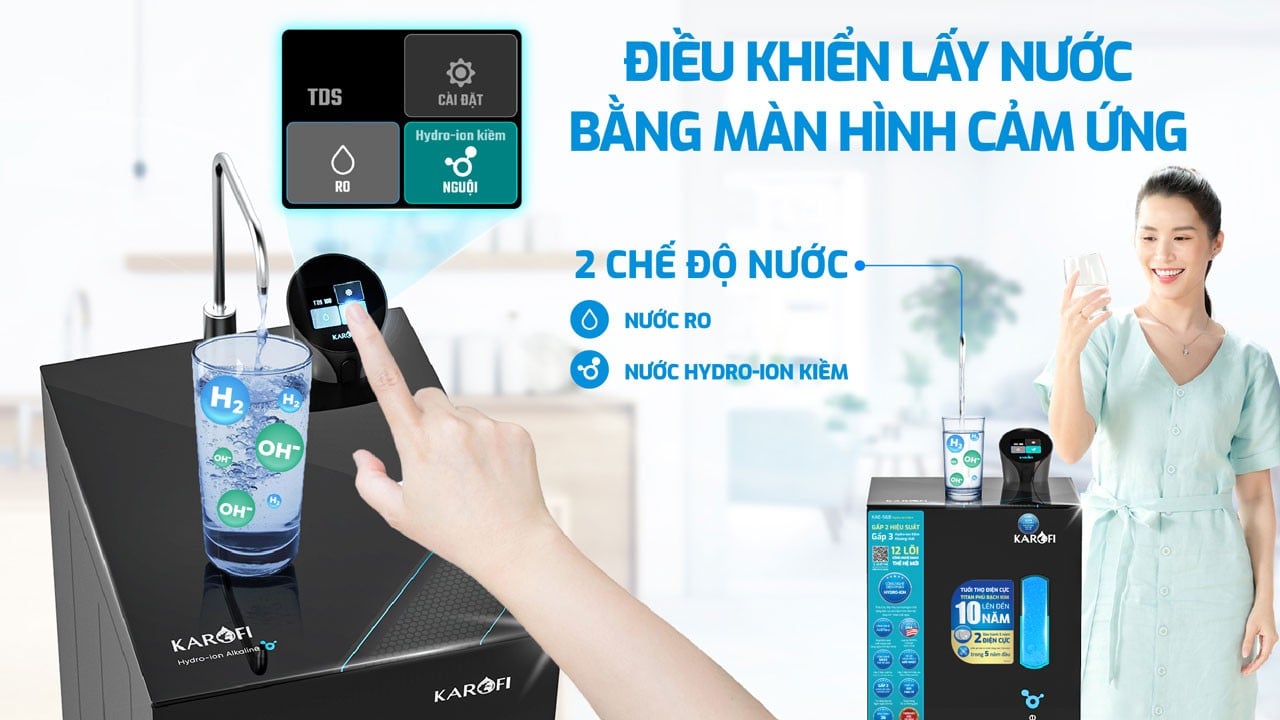 Máy lọc nước&nbsp;KAE-S68&nbsp;tạo 2 chế độ nước RO và&nbsp;Hydro-ion kiềm