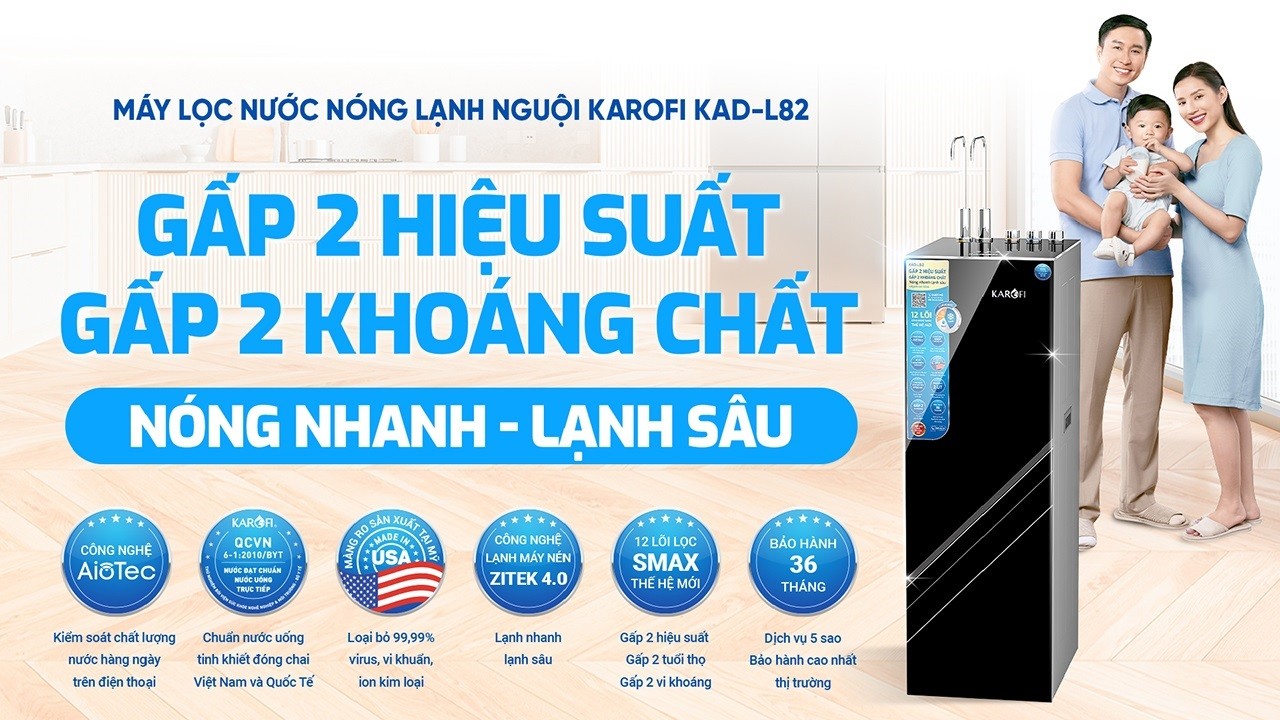 Máy&nbsp;lọc&nbsp;Karofi KAD-L82&nbsp;gấp 2 hiệu suất tối ưu hóa trải nghiệm