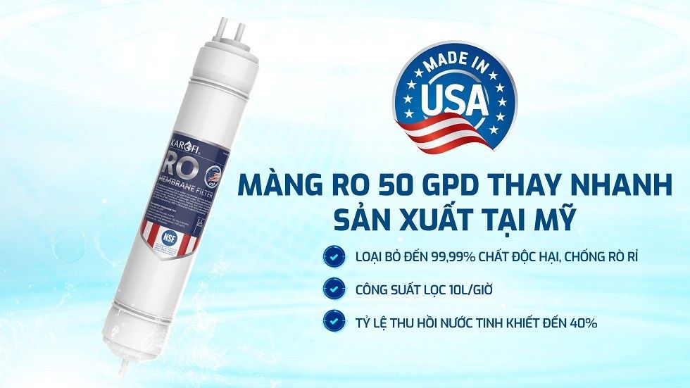 Màng RO 50 GPD loại bỏ đến 99,99% chất độc hại