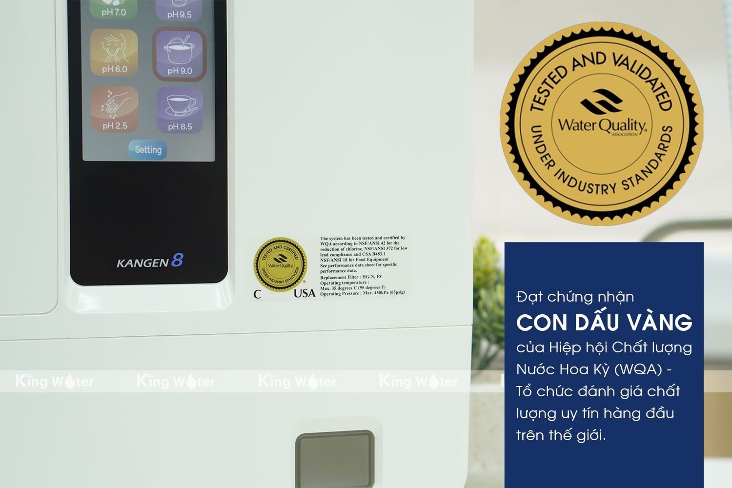 Máy lọc nước Kangen K8 được bảo chứng chất lượng với những tiêu chuẩn hàng đầu