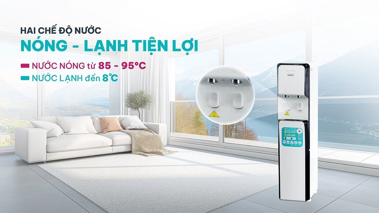 Máy RO Korihome WPK-968 có công suất lọc 20L/h – 2 chế độ nước nóng lạnh tiện nghi