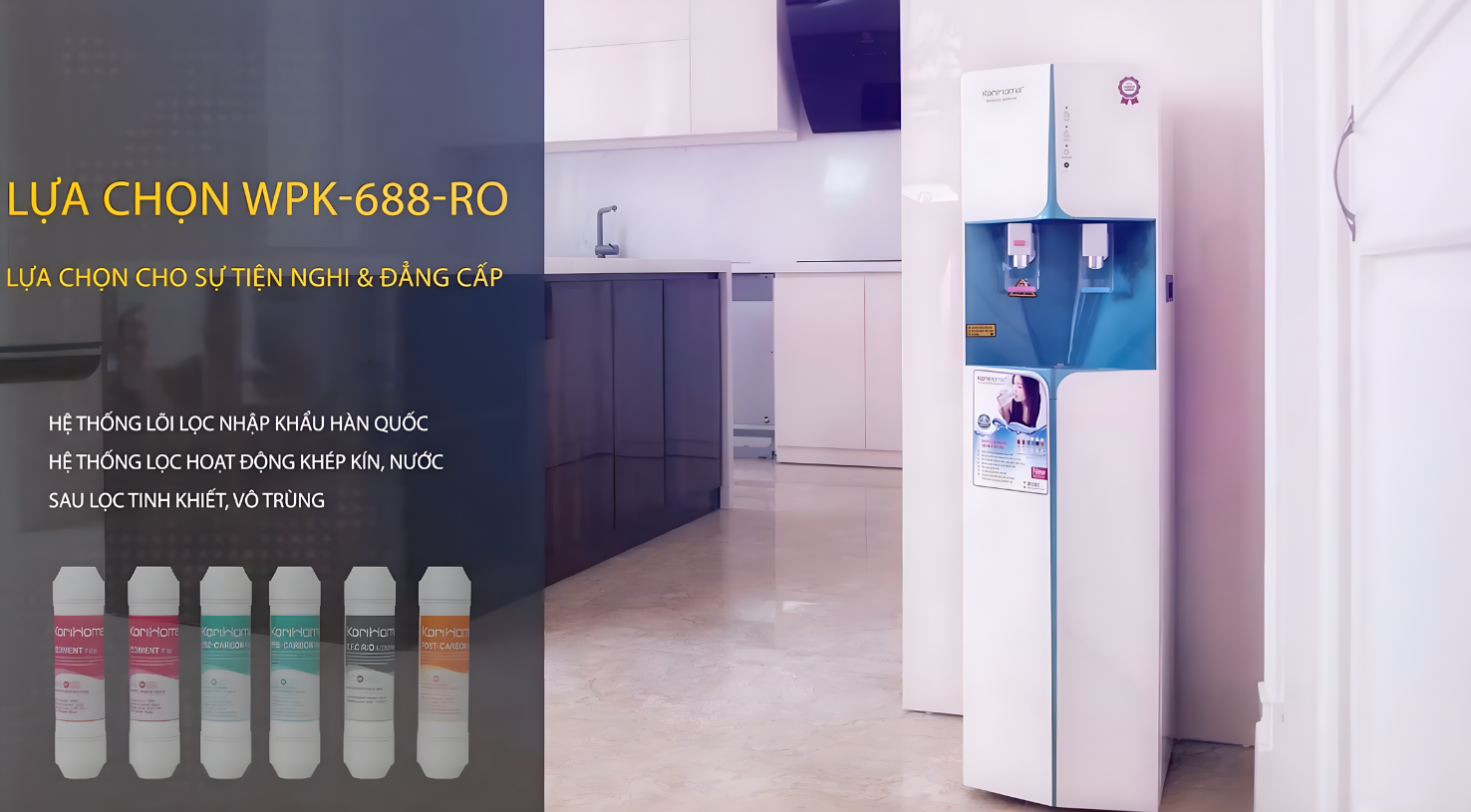 Máy lọc nước Korihome WPK-688-RO tích hợp hệ thống 6 lõi lọc đúc nguyên khối Hàn Quốc