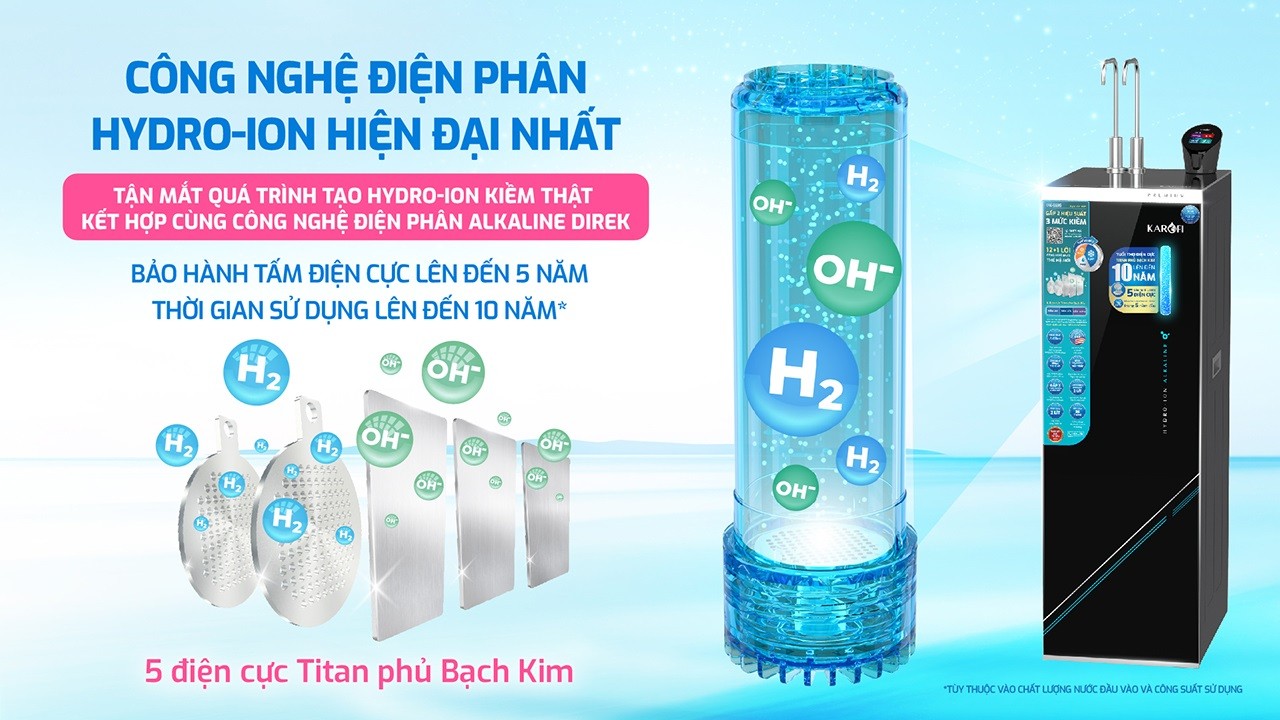 Máy hydro-ion kiềm Karofi KAE-S695 tích hợp công nghệ điện phân Hydro-ion hiện đại&nbsp;bậc nhất