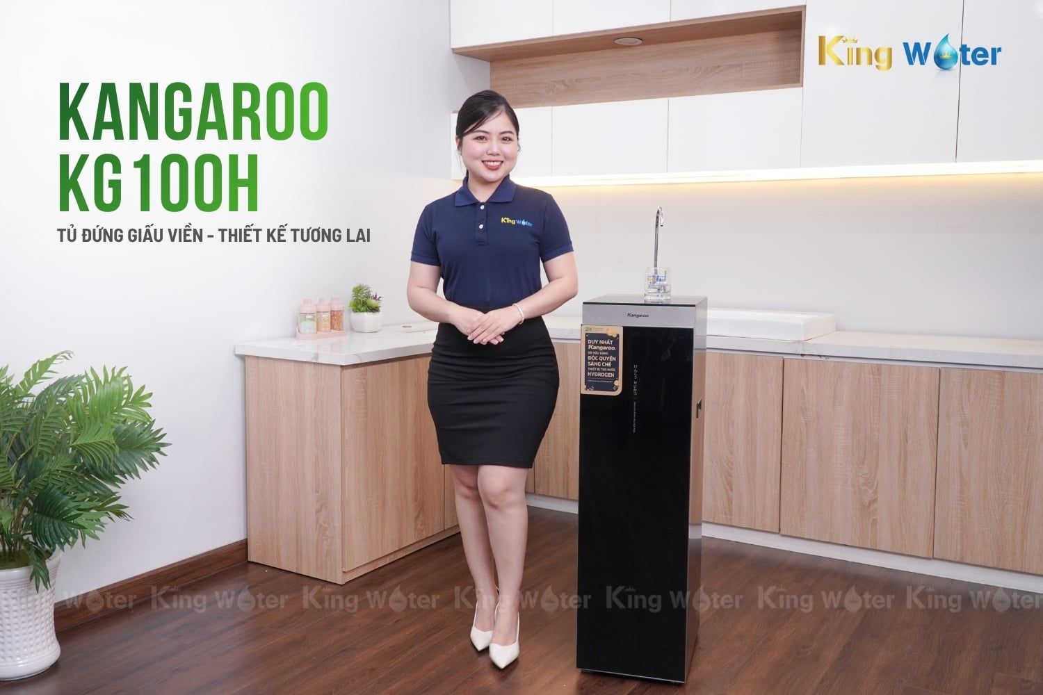 Máy lọc nước Hydrogen Kangaroo KG100H có thiết kế tương lai hiện đại, tủ đứng giấu viền