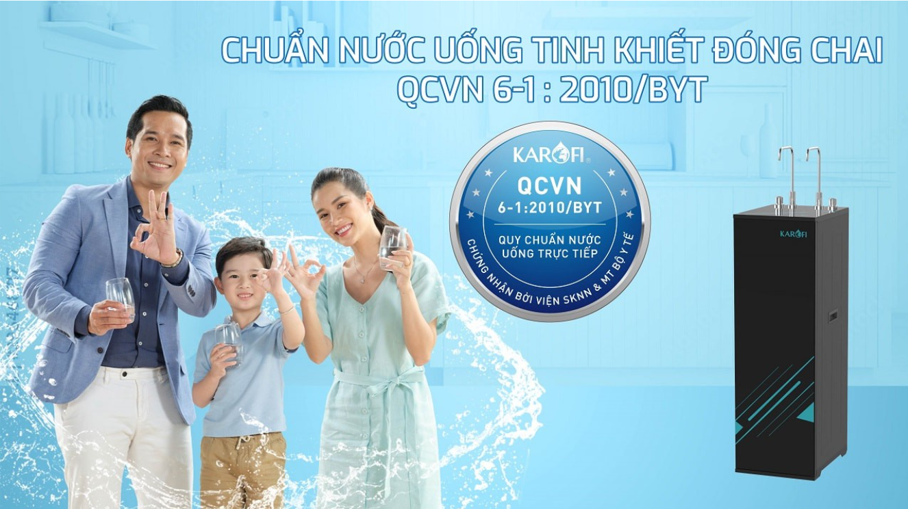 Nước sau lọc đạt chuẩn QCVN 6-1:2010/BYT, uống trực tiếp không cần đun sôi