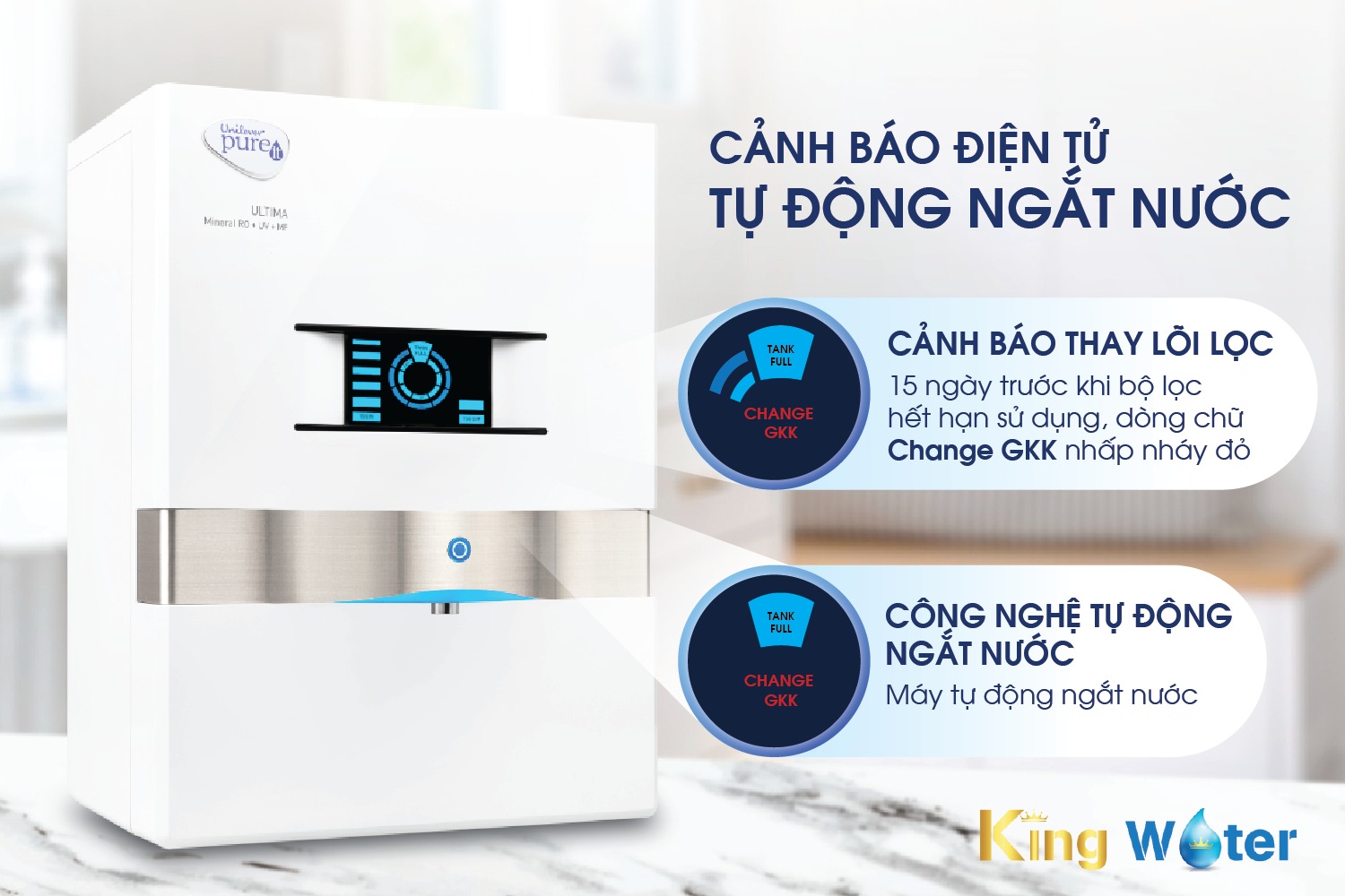 Máy lọc nước Unilever Pureit Ultima (Trắng) cảnh báo điện tử, tự động ngắt nước