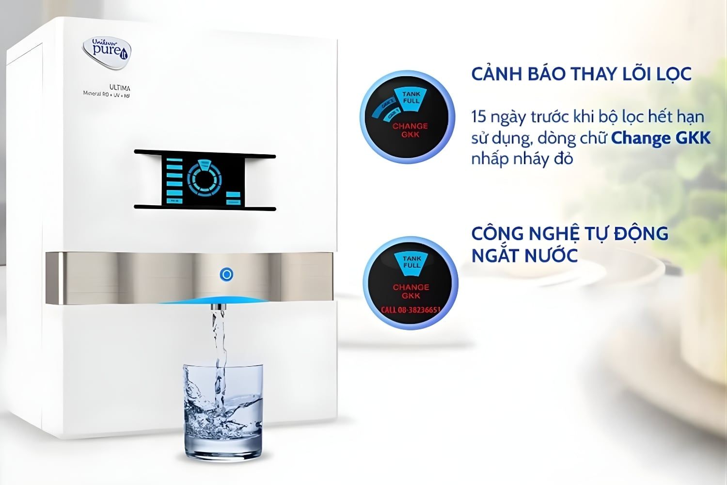 Máy lọc nước Unilever Pureit Ultima được trang bị hệ thống theo dõi tuổi thọ lõi lọc