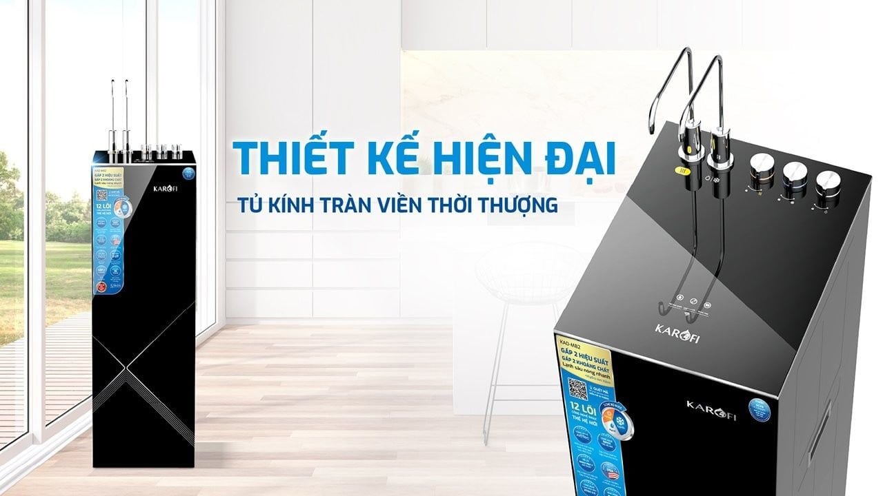 Thiết kế tủ kính tràn viền hiện đại của máy lọc nước Karofi KAD-M82