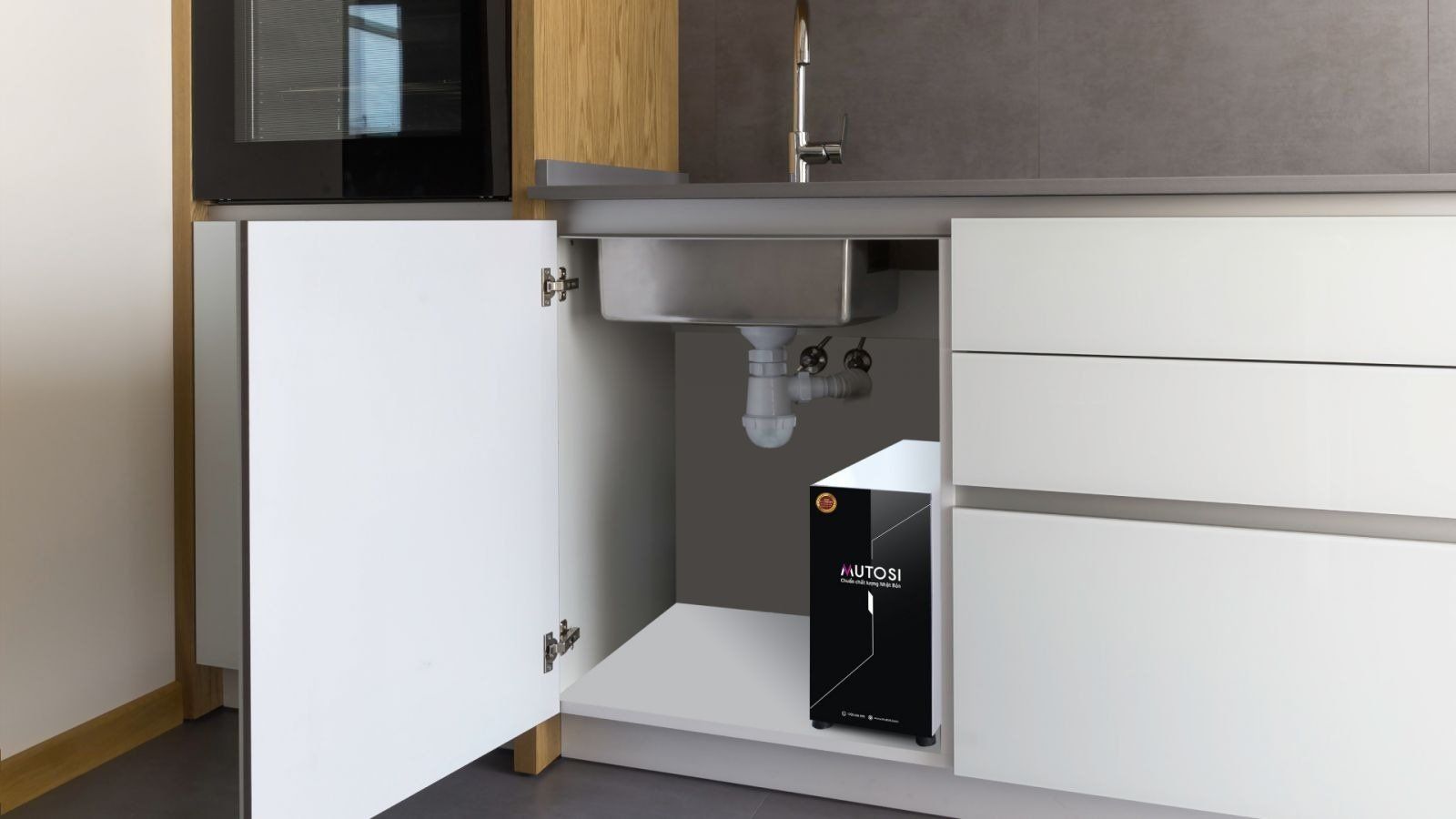 Máy lọc nước để gầm giúp tiết kiệm không gian, giữ thẩm mỹ cho căn bếp