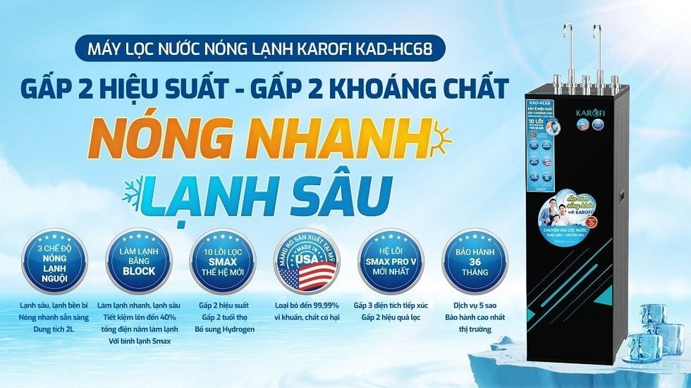 Máy lọc nước nóng lạnh Karofi KAD-HC68 chính hãng