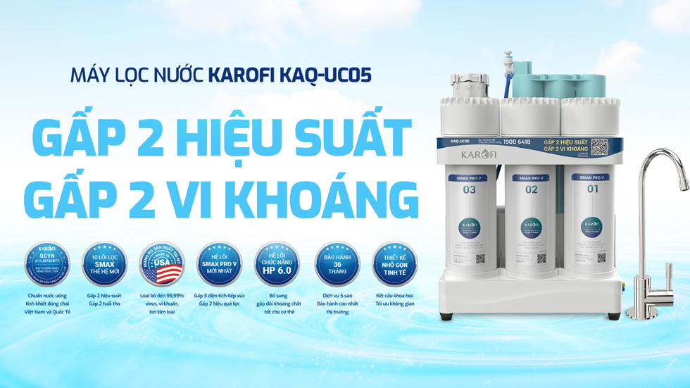 Máy lọc nước Karofi KAQ-UC05: Gấp 2 hiệu suất - Gấp 2 vi khoáng