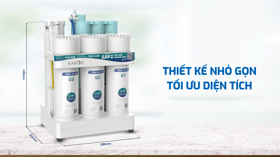 Karofi KAQ-US08 có thiết kế nhỏ gọn, tối ưu cho mọi không gian nhỏ hẹp