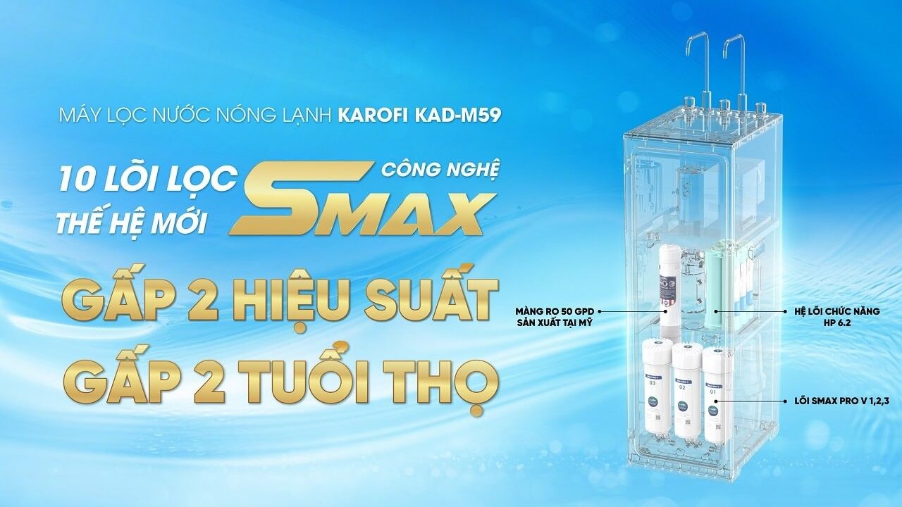 Máy lọc nước Karofi KAD-M59 được trang bị 10 lõi lọc thể hệ mới