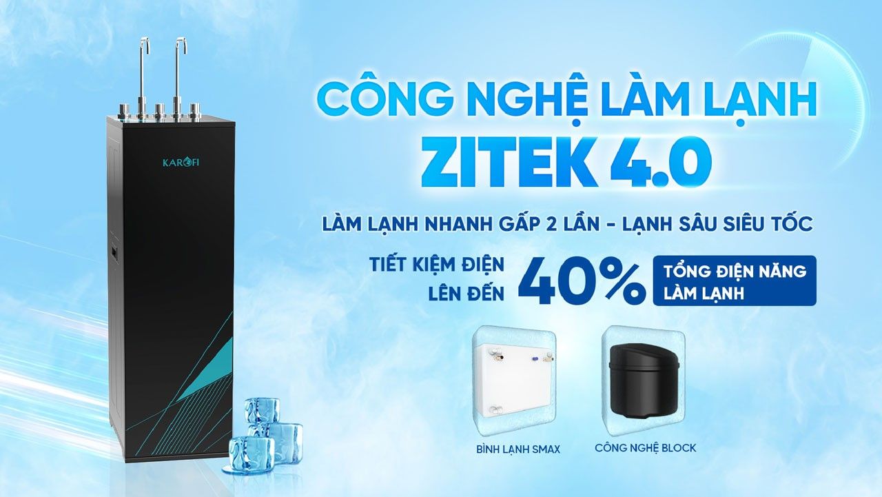 Máy lọc nước Karofi KAD-X58 được trang bị công nghệ bơm nhiệt Zitek tiên tiến
