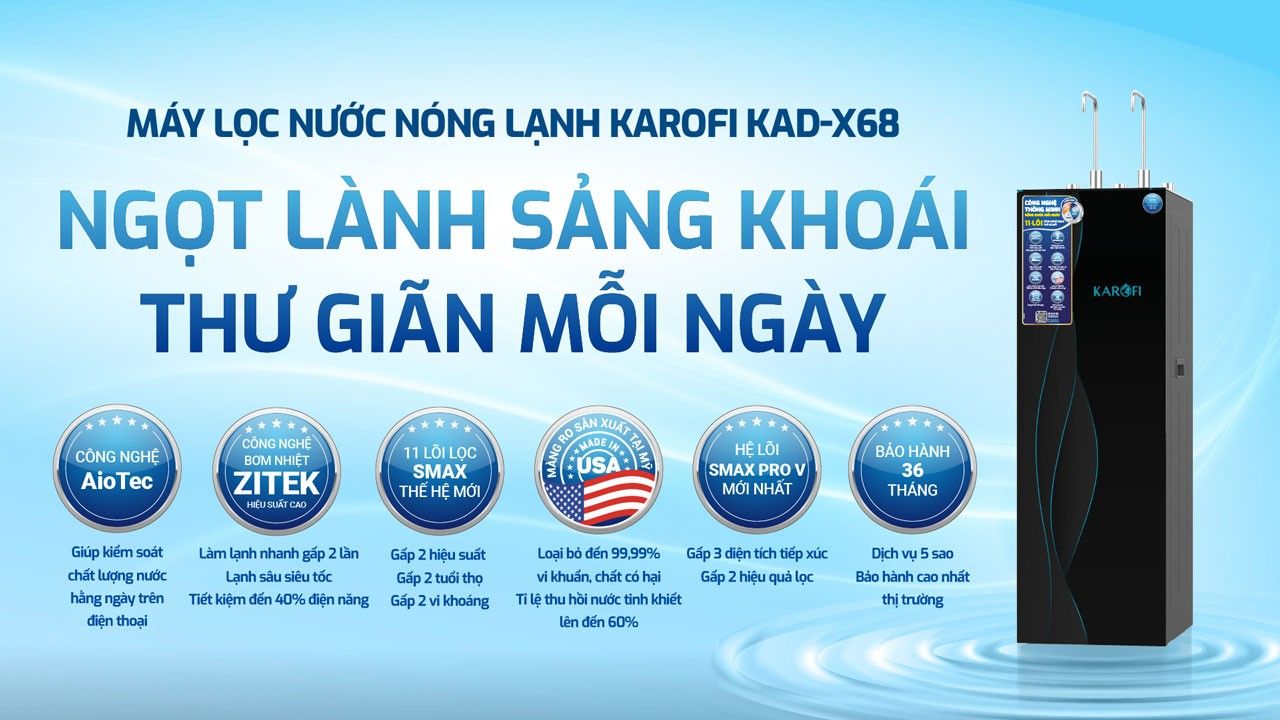 Máy lọc nước nóng lạnh Karofi KAD-X68 chính hãng