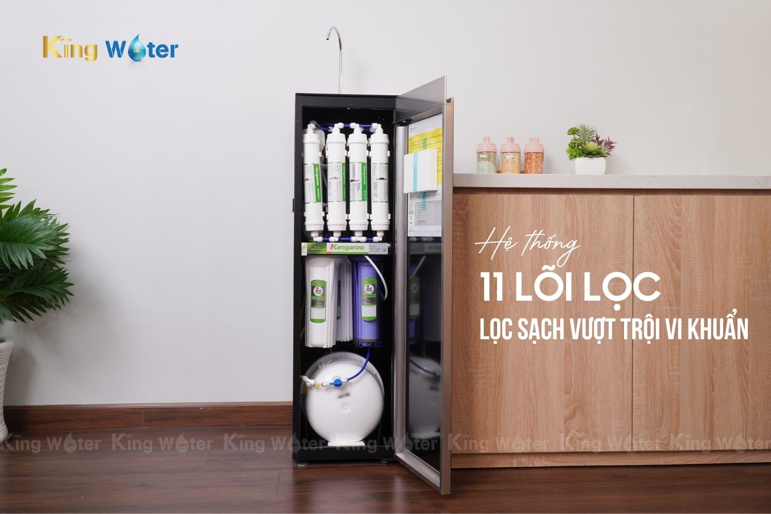 Máy lọc nước Kangaroo KG100H trang bị 11 lõi lọc mạnh mẽ và bổ sung khoáng chất