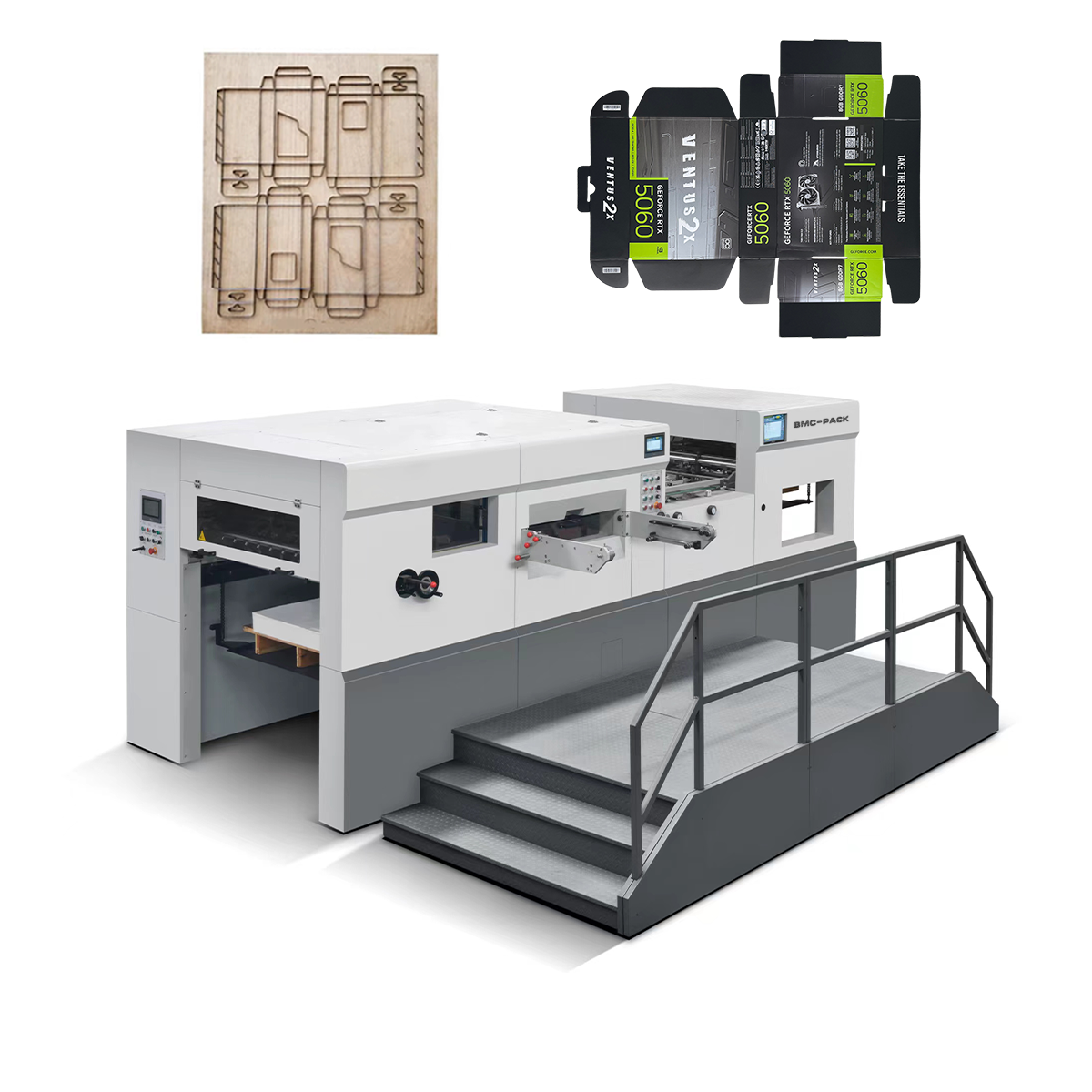 HE – Flatbed High Speed Automatic Stitcher And Gluer Machine (Duplex) or Automatic Flatbed Creasing and Die Cutting Machine
