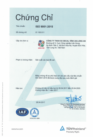 Quy trình đạt ISO 9001:2015 tại Decal Vĩnh An
