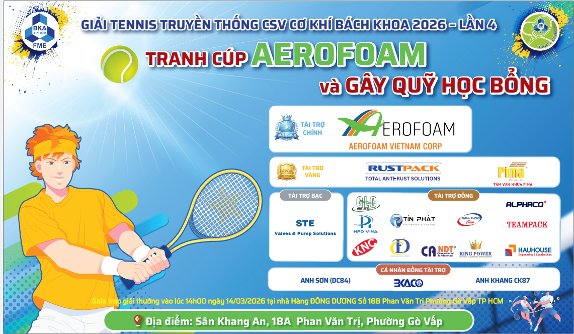 Sancopack là Nhà Tài Trợ Vàng Giải Tennis Cựu Sinh Viên Bách Khoa Lần Thứ 4 Tranh cúp AEROFOAM