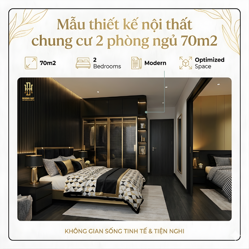 Mẫu thiết kế nội thất chung cư 2 phòng ngủ 70m2