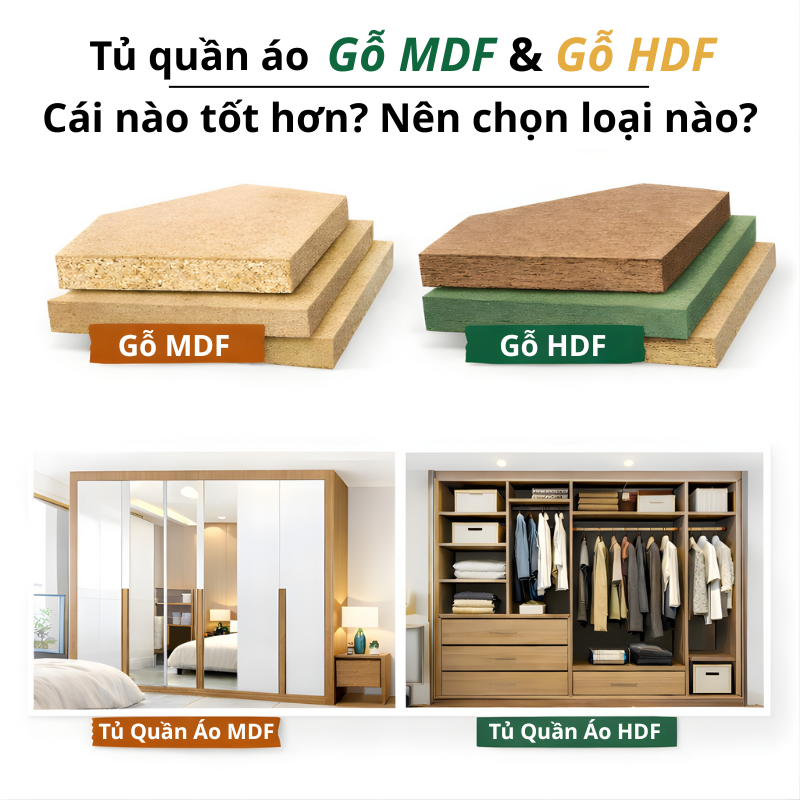 Cách phân biệt gỗ MDF và HDF trong tủ quần áo chuẩn nhất