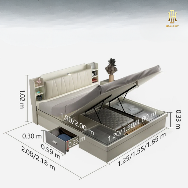 Giường ngủ gỗ MDF bọc nệm cao cấp Hoàng Đạt - GN008