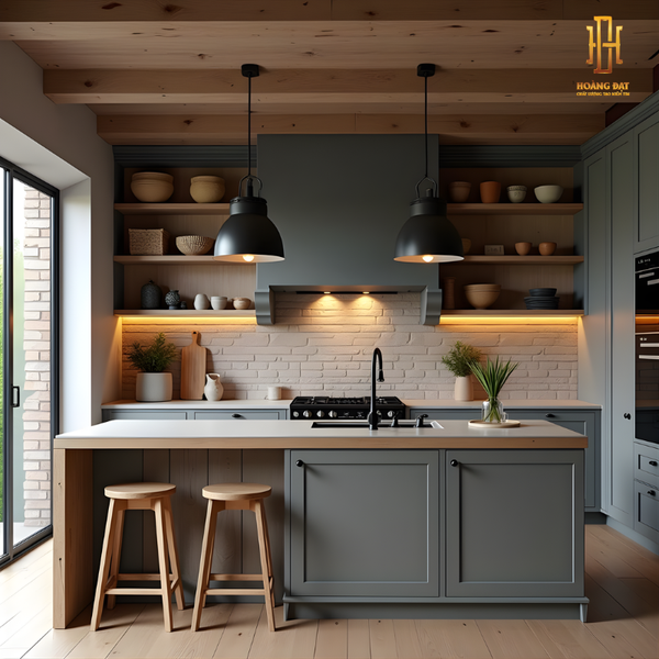 Tủ bếp hiện đại gỗ công nghiệp Hoàng  Đạt - TBG016