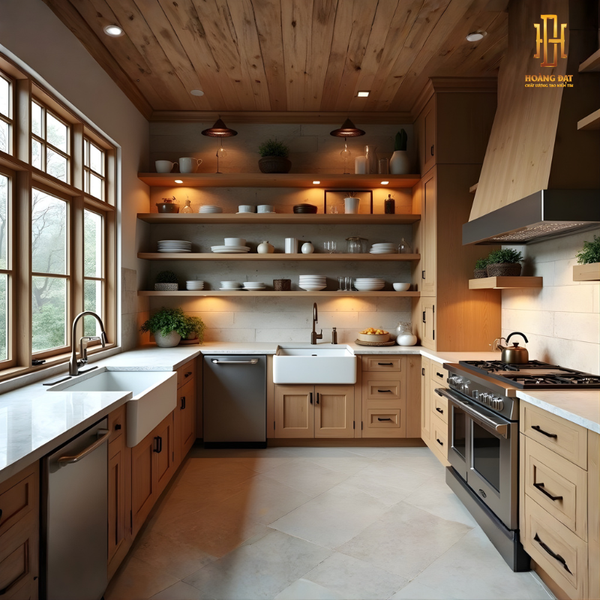 Tủ bếp hiện đại gỗ công nghiệp Hoàng Đạt - TBG017