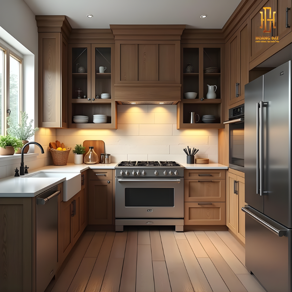 Tủ bếp hiện đại gỗ công nghiệp Hoàng Đạt - TBG017